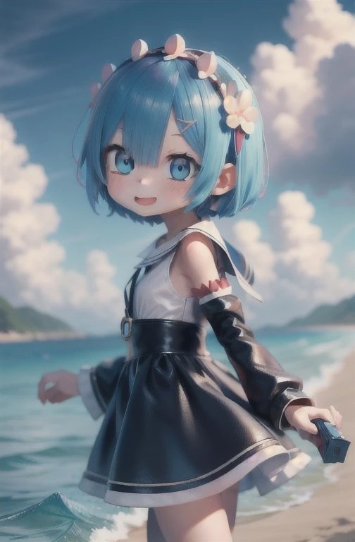 Alsom /(Also:zero)/ Bright midsummer sunlight,One-piece swimsuit for the summer beach、Frolicking on the edge of the waves、、With a smile、Anime Girls , short light blue hair , blue eyes, Girl Fanart, in an Anime Style, in Anime Style, Gweiz-style artwork, Anime Moe Art Style, modern Anime Style, Anime Style illustration, Anime Style only, Anime art style, Anime Style, Anime Style character, Anime Style. 8k, Anime Style art, Anime Style 4 k