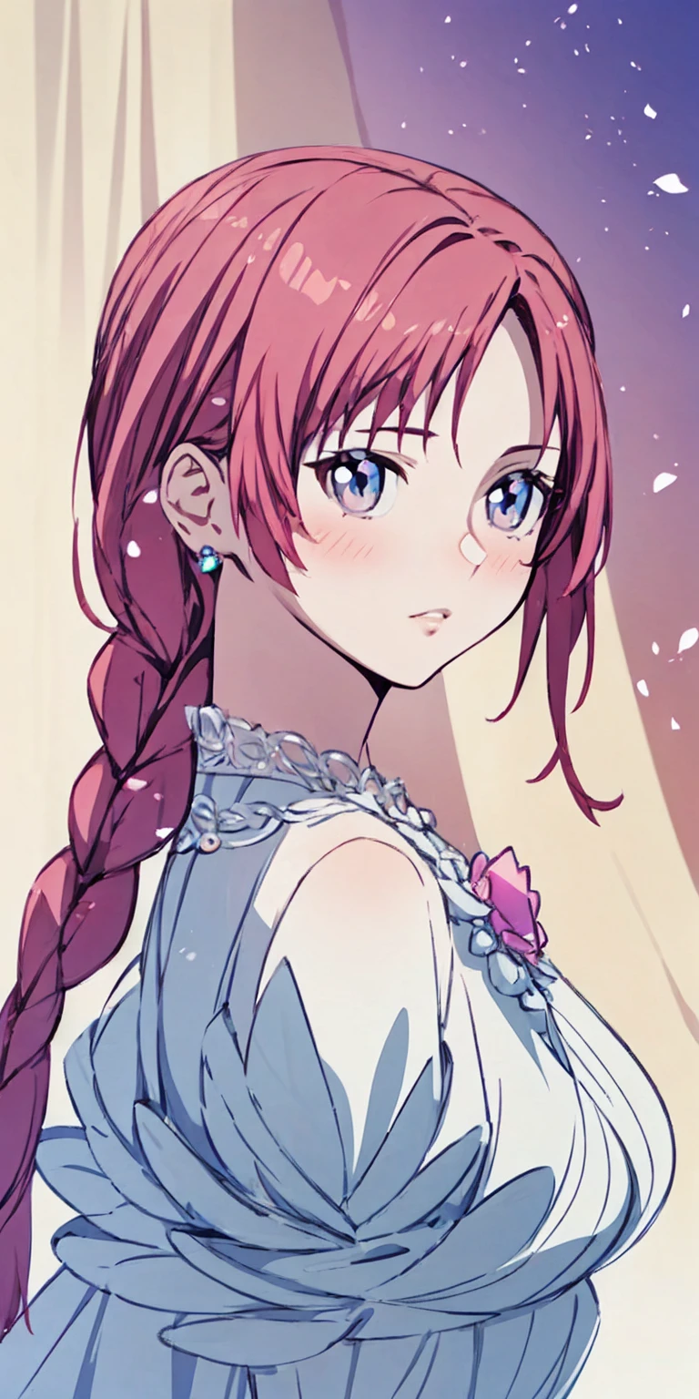 tmasterpiece，Highest high resolution，Beautiful bust of a royal lady，Delicate pink braided hair，Green clear eyes，The hair is covered with beautiful and delicate floral craftsmanship, Crystal jewelry filigree，Ultra-detailed details，upscaled。Soft lighting