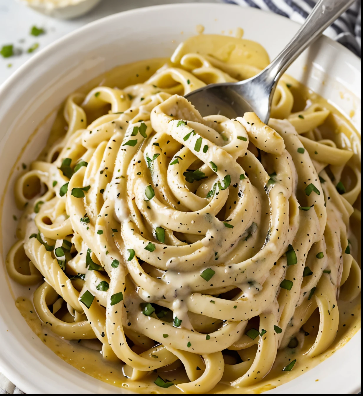 Creamy Garlic Cheesy Pasta , the pasta is mixed with the sauce , past is not dry because it is well mixed with the creamy sauce