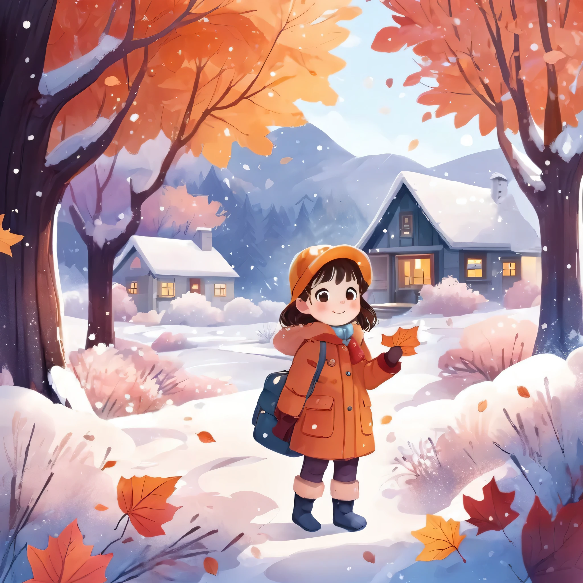 Seasonal Children's books illustrations, autumn and winter color palette, Frost Landscape,Frost weather, Content Sentiment
,Children's books, Children's RedmAF,