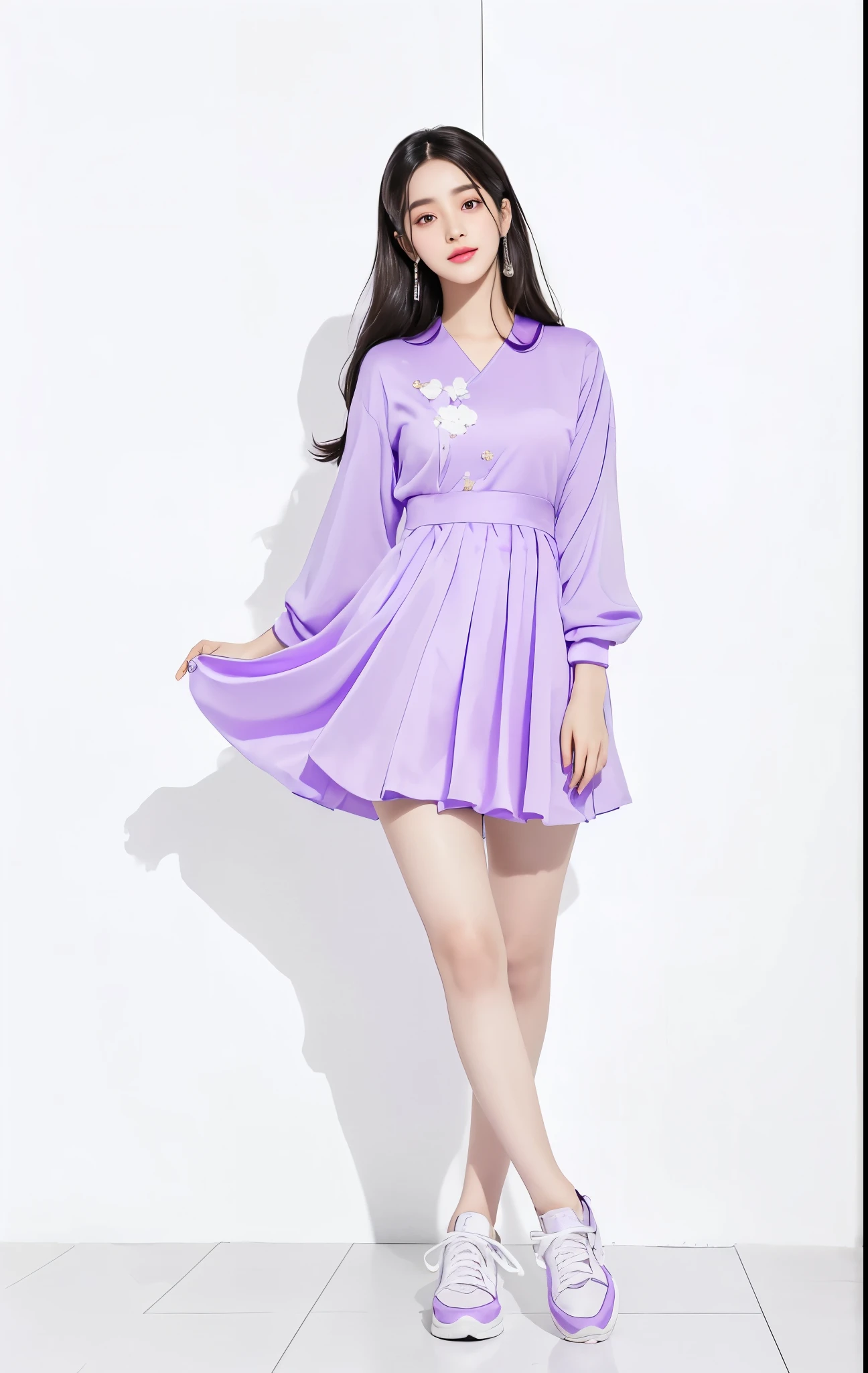 Arav woman wearing a purple dress and white sneakers poses for a photo, Dilraba Dilmurat, Home, Purple attire, Light purple, Purple clothes, lilac, Bae Suzy, Sun Yunzhu, Korean female fashion models, Sakimichan, Jisoo from Blackpink, Lee Ji-eun, Lee Ji-eun, jk, jinyoung shin