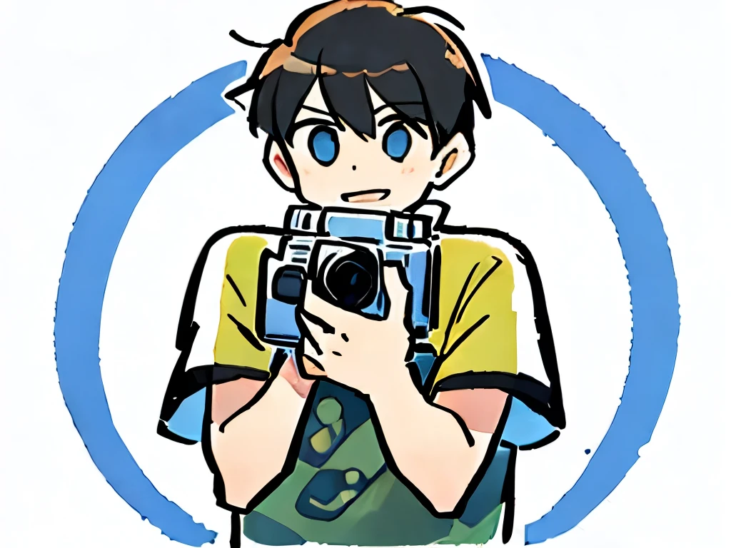 boy holding a camera taking picture