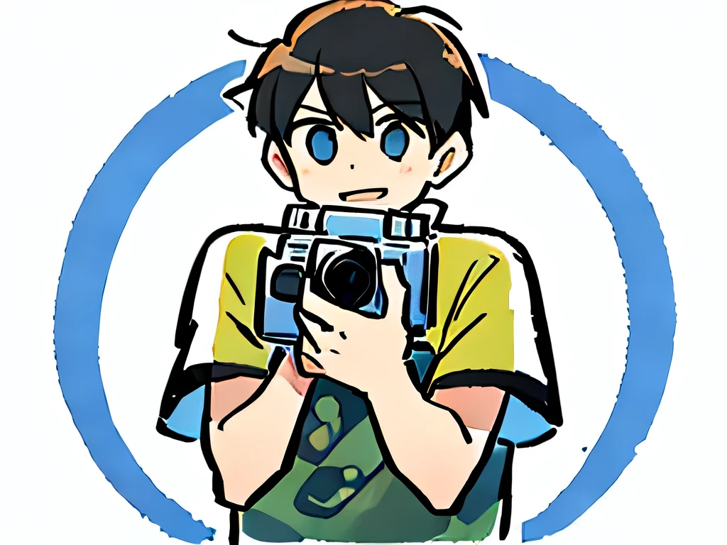 boy holding a camera taking picture