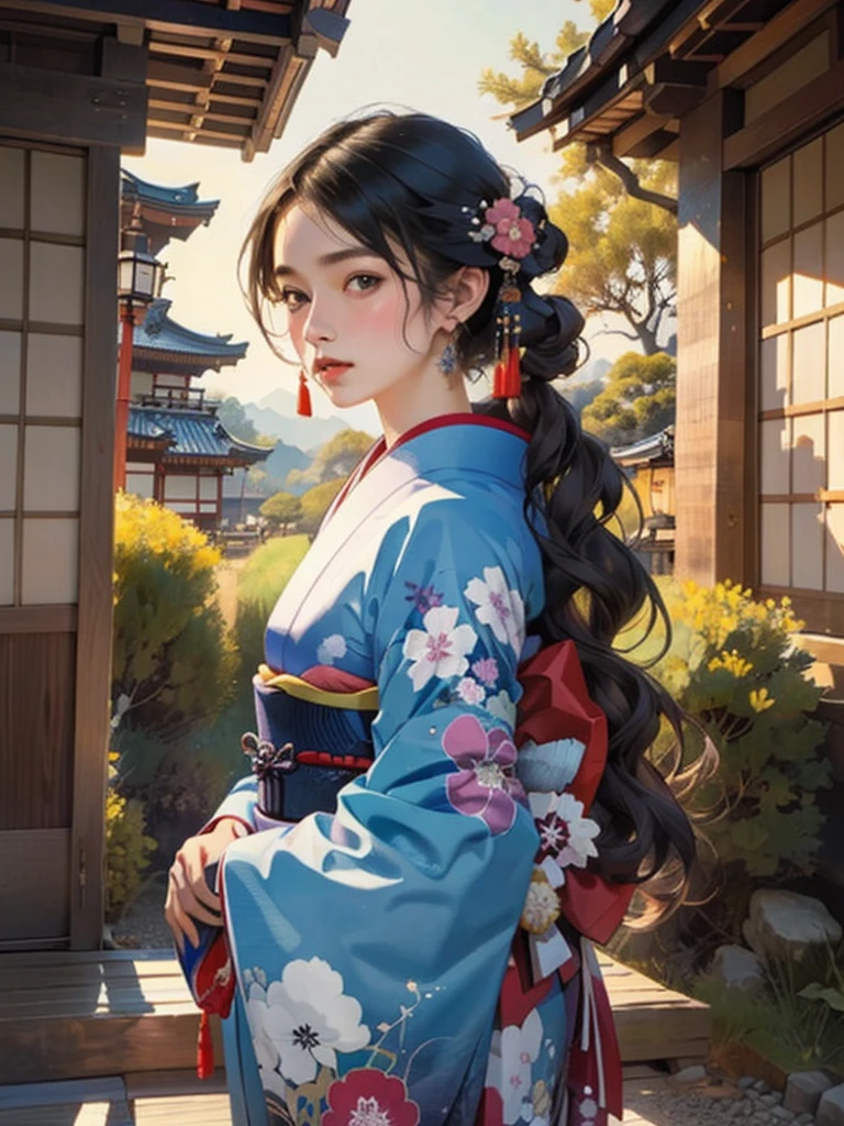 (highest quality、8k、32k、masterpiece)、(masterpiece,up to date,Exceptional:1.2), anime,One girl,前hair,black_hair, Beautiful 8k eyes,Looking_in_Audience,一人in,Are standing,((Very beautiful woman, Fuller lips, Japanese pintern kimono))、((Colorful Japanese kimono)))、(((Medium Shot)))、Blunt 前hair、(High resolution)、Very beautiful face and eyes、1 girl 、Round and small face、Narrow waist、delicine body、(highest quality high detail Rich skin details)、(highest quality、8k、Oil paints:1.2)、Very detailed、(Realistic、Realistic:1.37)、Bright colors、(((blackhair)))、(((長いhair)))、(((cowboy pictures)))、((( Inside an old Japanese house)))、(masterpiece, highest quality, highest quality, Official Art, beautifully、aesthetic:1.2), (One girl), Very detailedな,(Fractal Art:1.3),colorful,Most detailed,Sengoku period(High resolution)、Very beautiful face and eyes、1 girl 、Round and small face、Tight waist、Delicine body、(highest quality high detail Rich skin details)、(highest quality、8k、Oil paints:1.2)、(Realistic、Realistic:1.37)、Greg Rutkowski Written by Alphonse Mucha Ropp,