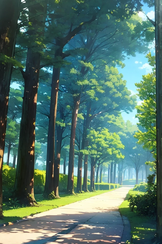 Trees in a spacious place, um castelo no fundo . animation style, 2D