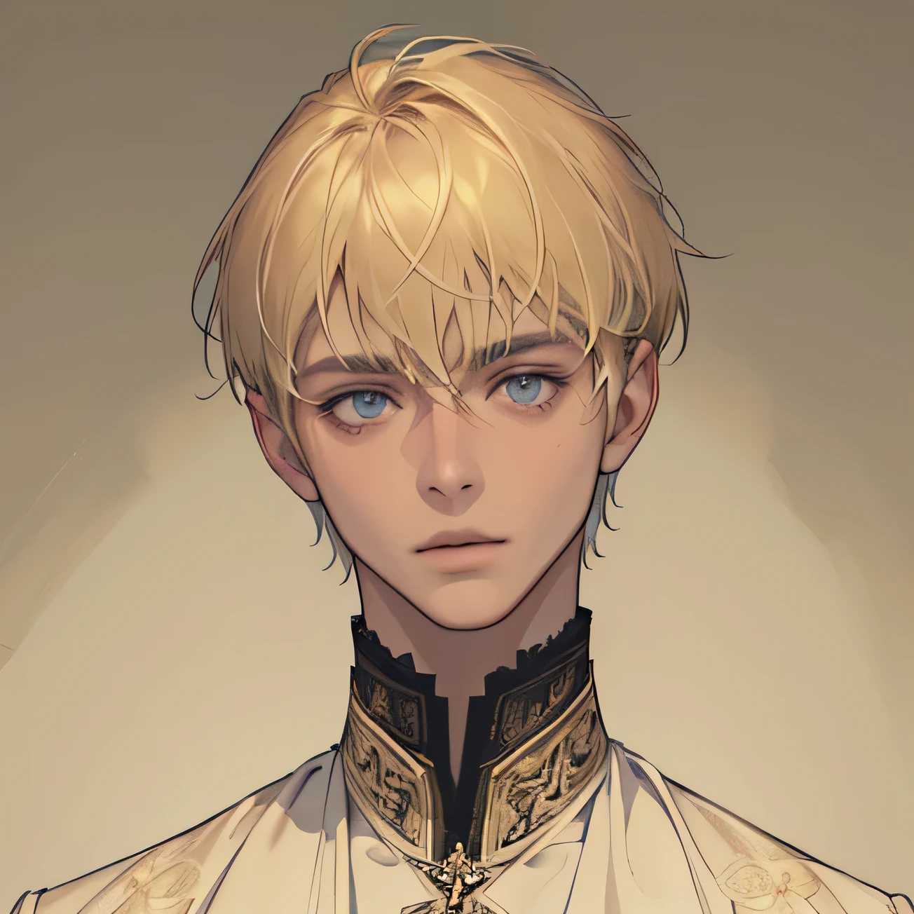 (extremely delicate and handsome:1.2), 8K,(masterpiece:1.0),(best_quality:1.0), 1 man, and intricate detailing, Enlarged textures, and intricate detailing, finely eye and detailed face, and intricate detailing, shiraga, blonde short hair, (closed mouths), Perfect eyes, tired eyes, Equal eyes, carolina eyes, proportional eyes (A male god) with ancient priest clothing