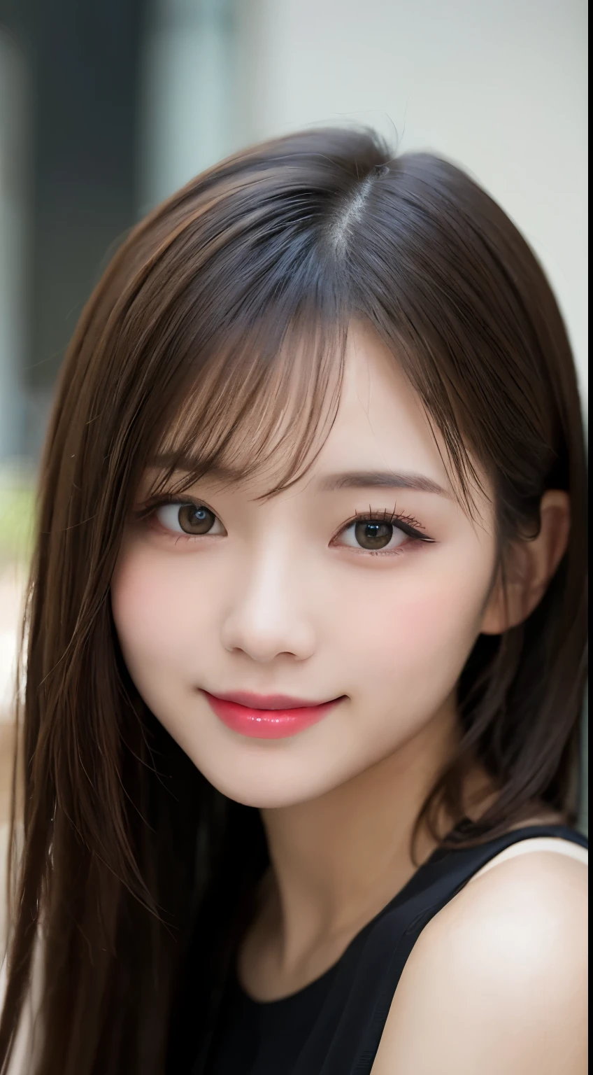 Tabletop, highest quality, shape, Very detailed, finely, High resolution, 8k wallpaper, 完璧なダイナミックな構shape, Beautiful and exquisite,ランダムなcute髪,,Natural color lip, Bold sexy pose,smile、20-year-old girl、cute、Looking into the camera,Always blur the background,Perfect and beautiful face,Slim face and figure,Big eyes、Putting on gal makeup,Small face,Shooting from below、smile,Blurred Background,Elegant feminine face、Cyberpunk Fashion、smile、A pose that pleases men
