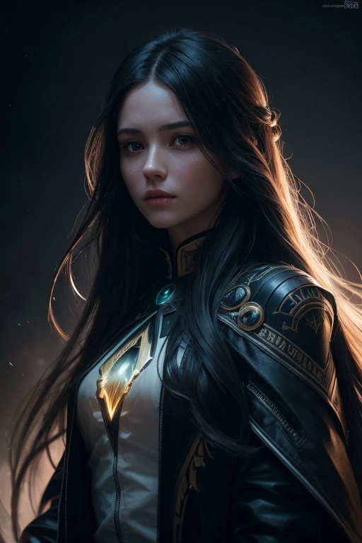 (dark dim dramatic atmosphere)+ 8k portrait aurora, girl with super long hair, hair dissolving into bright stars, in drip modern clothing, intricate, highly detailed, digital painting, smooth, sharp focus, illustration, unreal engine 5, 8 k, art by artgerm and greg rutkowski and alphonse mucha