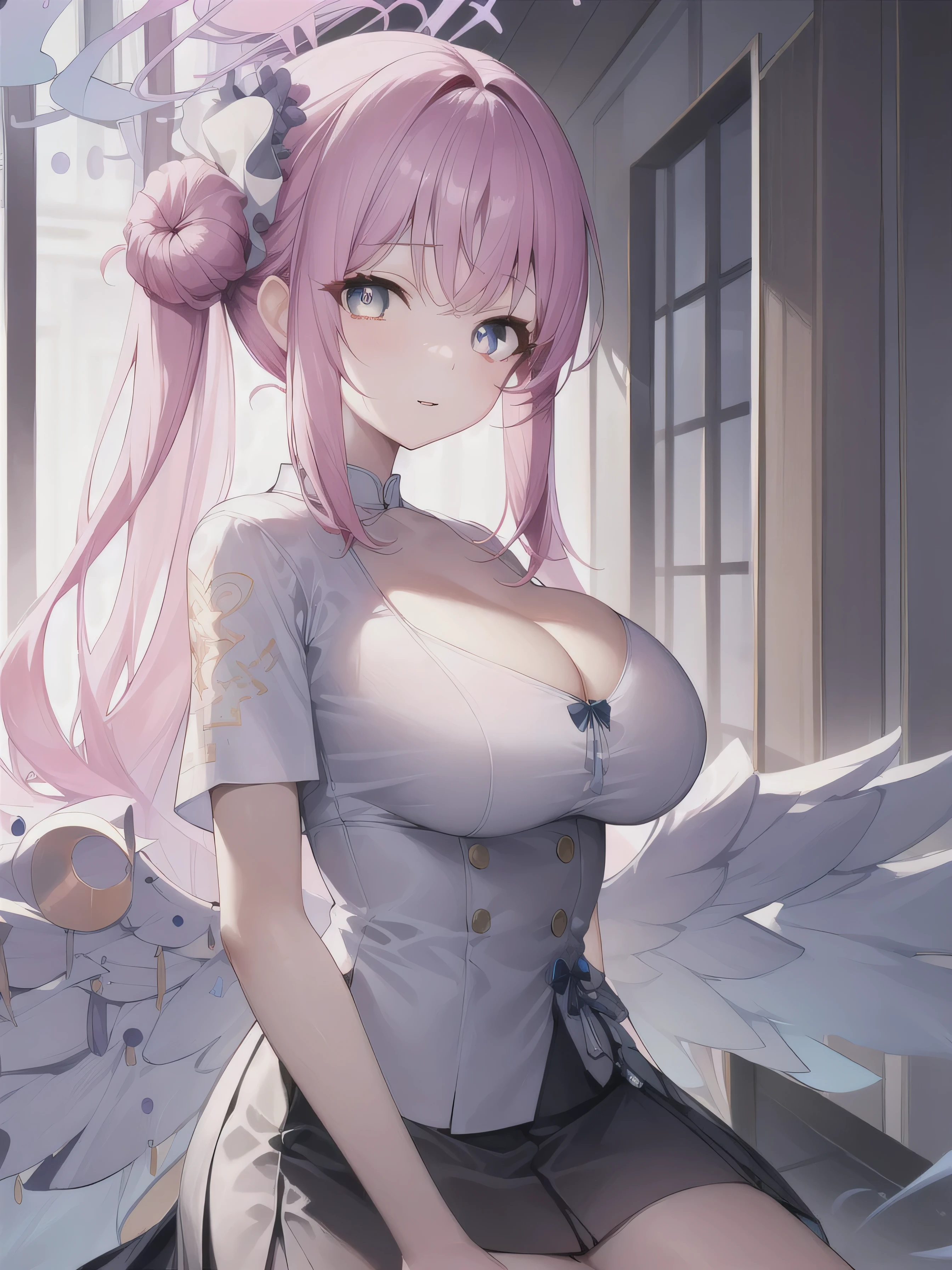 Pink hair, long hair, Ponytail, s eyes:1.5), (Large Breasts:1.2),
rest miniskirt, skirt, White shirt, Setofuku,Low-cut,Cleavage,
rest looking at viewer,
rest indoors, bathhouse,
rest (masterpiece:1.2), best quality, high resolution, Unity 8k Wallpaper, (illustration:0.8), (Beautiful and delicate eyes:1.6), Extremely detailed face, Perfect lighting, Extremely detailed CG, (Perfect hands, Perfect anatomical structure),