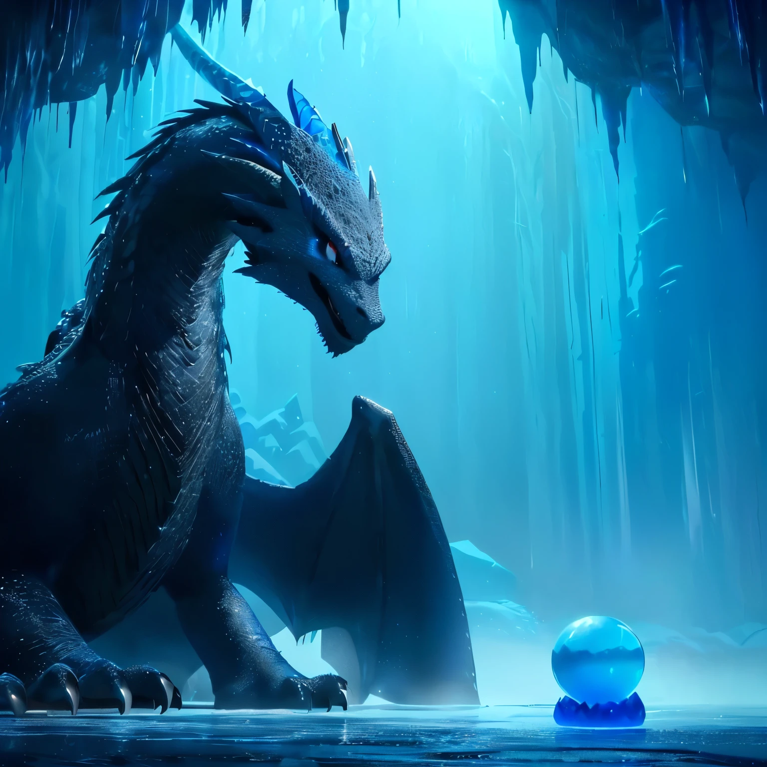 there is a dragon and a blue ball in a cave, still from a 2015 pixar movie, frozen ii movie still, frame from pixar movie, disney pixar movie still, still from pixar movie, dragon in the background, night fury, a cute little blue dragon, toothless, by Pixar, still from a pixar movie, pixar movie still
