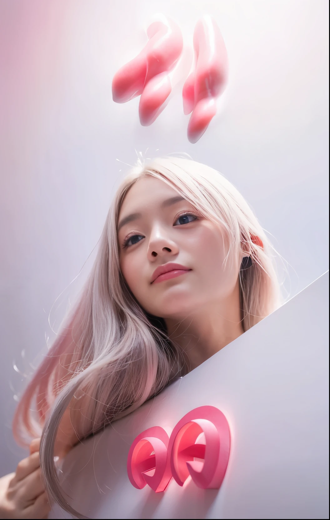 Cute girl,A blushing expression,White long hair,whole body,iOS in-depth analysis