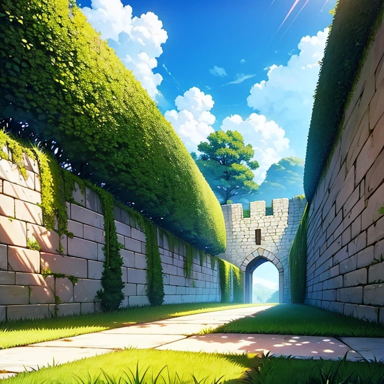 Muro de castelo no fundo, parede, trees in the background, animation style, 2D