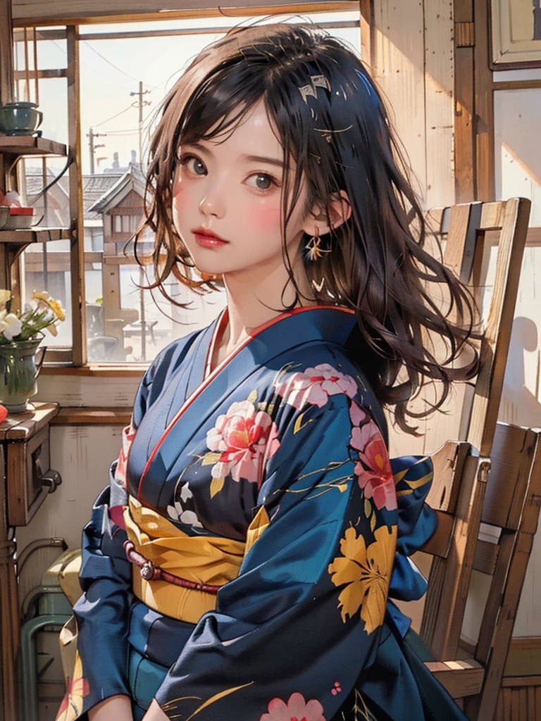 (highest quality、8k、32k、masterpiece)、(masterpiece,up to date,Exceptional:1.2), anime,One girl,Front hair,black_hair, Beautiful 8k eyes,Looking_in_Audience,One person in,Are standing,((Very beautiful woman, Fuller lips, Japanese pintern kimono))、((Colorful Japanese kimono)))、(((Medium Shot)))、Blunt bung、(High resolution)、Very beautiful face and eyes、1 girl 、Round and small face、Narrow waist、delicine body、(highest quality high detail Rich skin details)、(highest quality、8k、Oil paints:1.2)、Very detailed、(Realistic、Realistic:1.37)、Bright colors、(((blackhair)))、(((Long Hair)))、(((cowboy pictures)))、((( Inside an old Japanese house)))、(masterpiece, highest quality, highest quality, Official Art, beautifully、aesthetic:1.2), (One girl), Very detailedな,(Fractal Art:1.3),colorful,Most detailed,Sengoku period(High resolution)、Very beautiful face and eyes、1 girl 、Round and small face、Tight waist、Delicine body、(highest quality high detail Rich skin details)、(highest quality、8k、Oil paints:1.2)、(Realistic、Realistic:1.37)、Greg Rutkowski Written by Alphonse Mucha Ropp,
