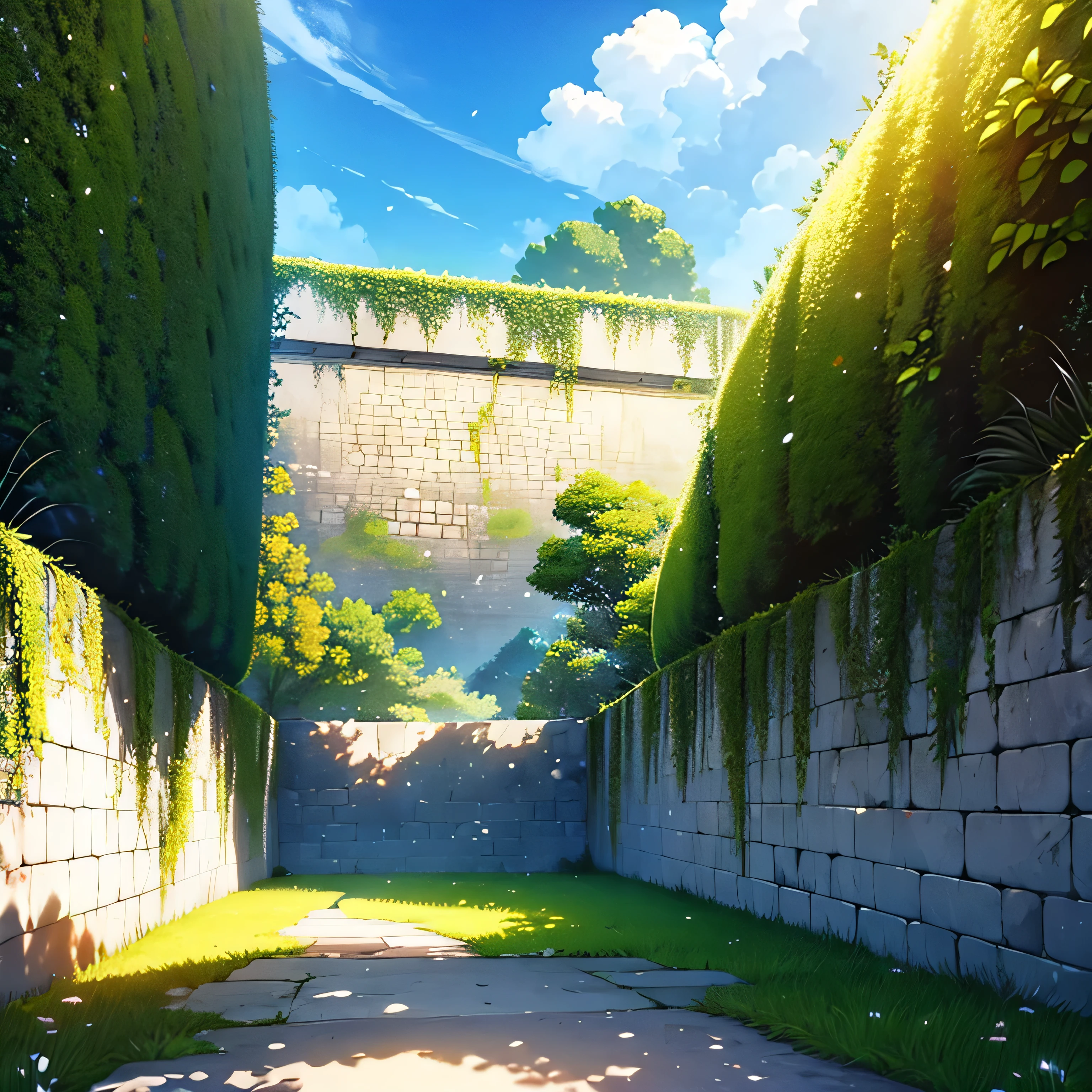 Muro de castelo no fundo, parede, trees in the background, animation style, 2D, front view