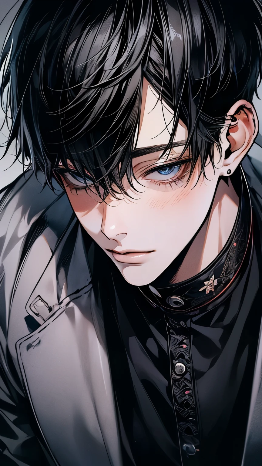 (Mastepiece), (Best Quality), Very detailed, ((Two friendly men:1.5)), Perfect Face, Beautiful Face, Very detailedな顔，(Black-haired man:1.3)，(Grey-haired man:1.3)、