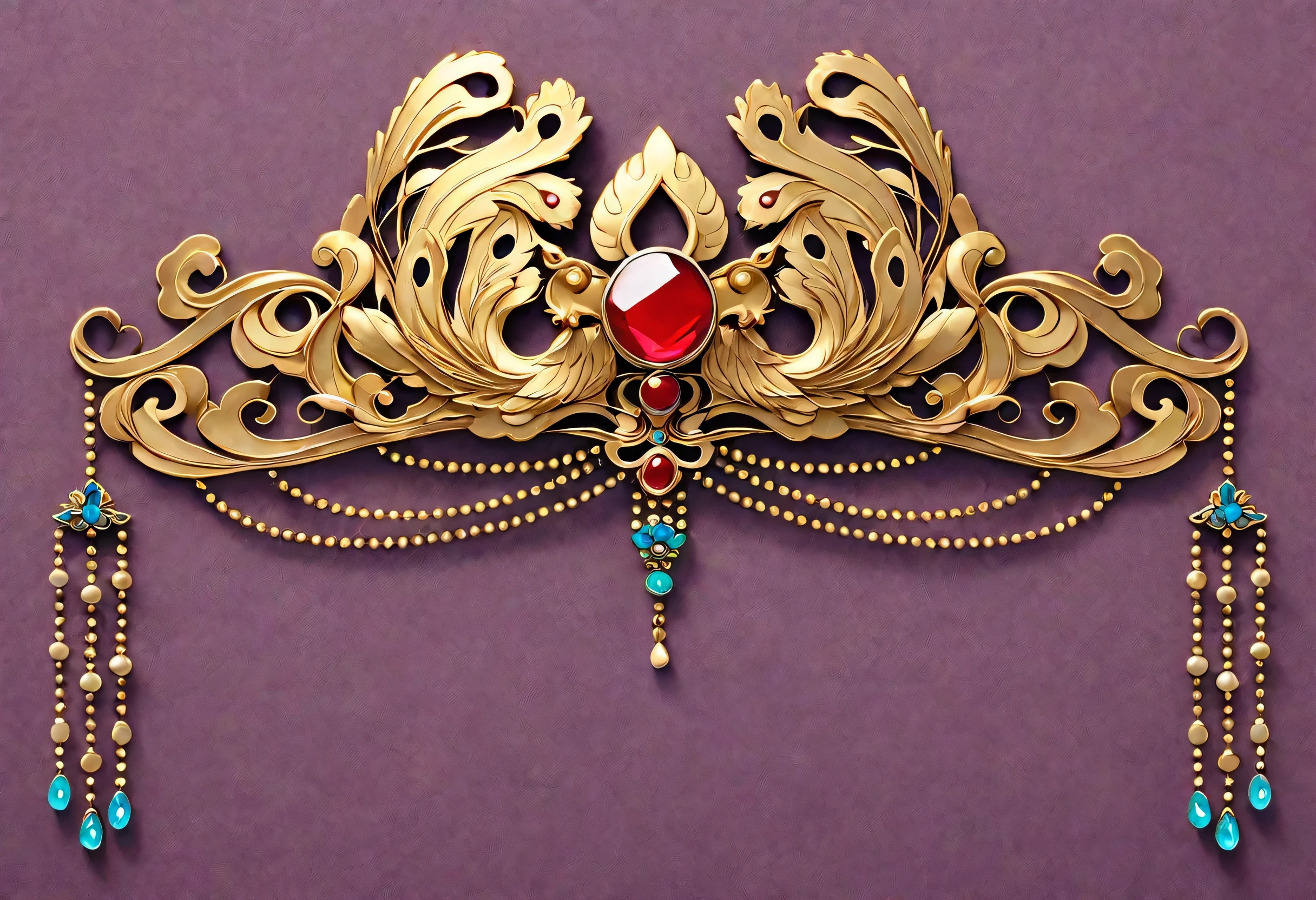 A decorative pattern with a bird on it, Very gorgeous, Chinese headdress,Metal,gold,gem