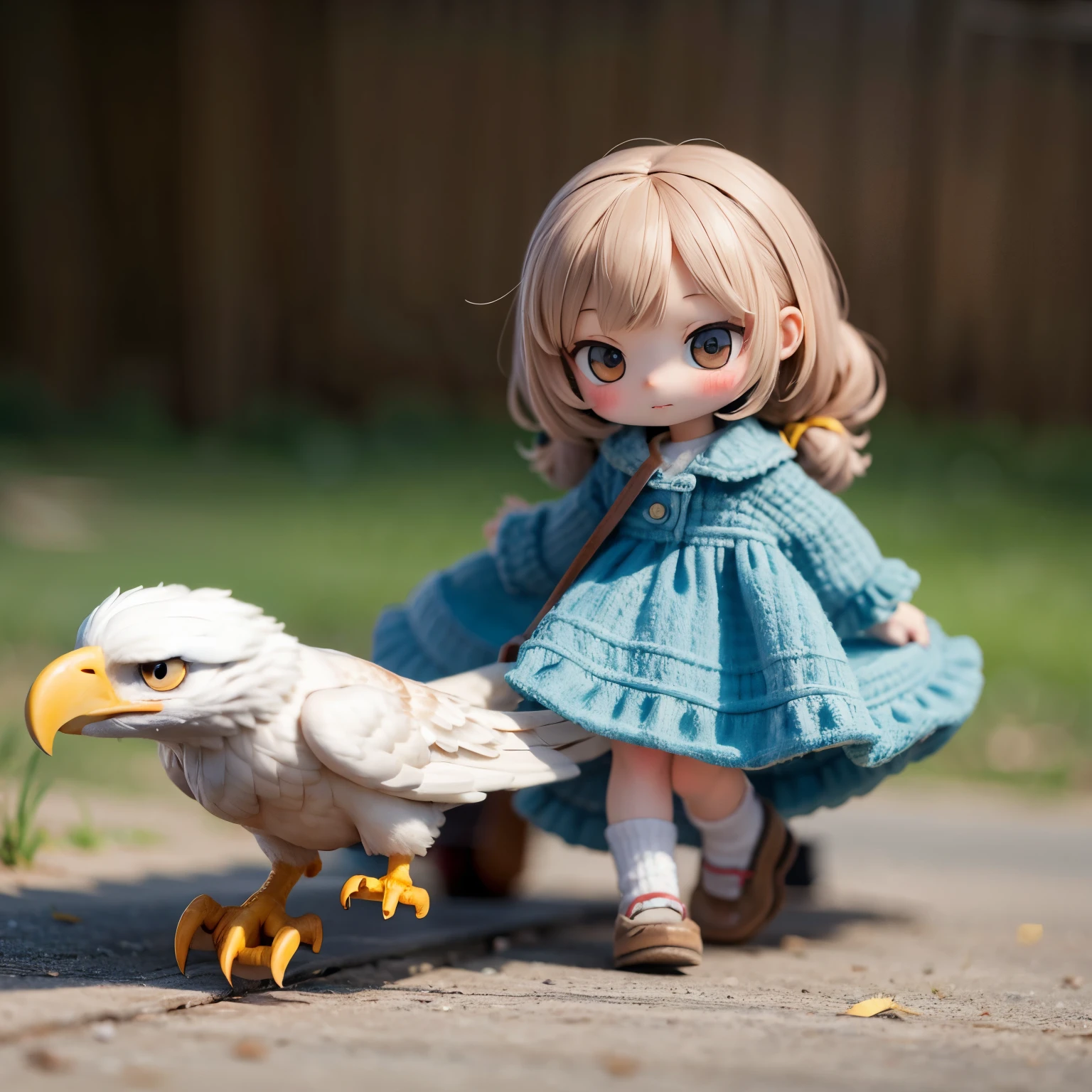 Photorealistic、Chibi Girl Doll(A flying through the sky on the back of an eagle)