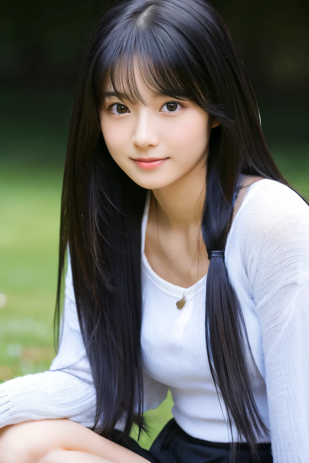 there is a young woman with long hair posing for a picture, kimi takemura, yasumoto oka, sui ishida with black hair, mayuri shiina, ai yazawa, girl cute-fine-face, portrait of mayuri shiina, realistic young gravure idol, close up iwakura lain