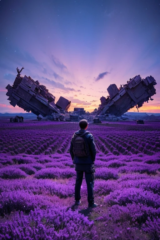 highest quality、Desolate Earth、wreckage、Purple Sky、Surrealism