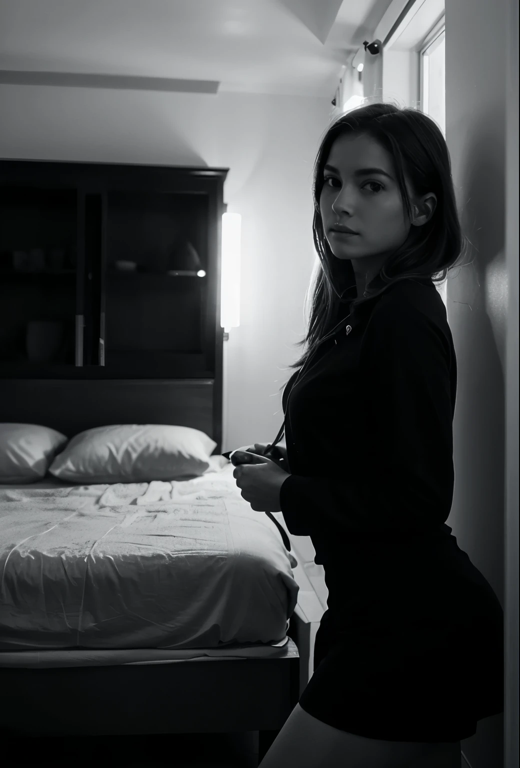 une photo en noir et blanc d'a woman with lipstick, style artistique Tom Bagshaw, superbe illustration numérique, style tom bagshaw, Film noir réaliste, stunning digital art with details, style artistique de Tom Bagshaw, in style de Tom Bagshaw, style de Tom Bagshaw, in the style de Tom Bagshaw, style digital painting, beautiful digital art