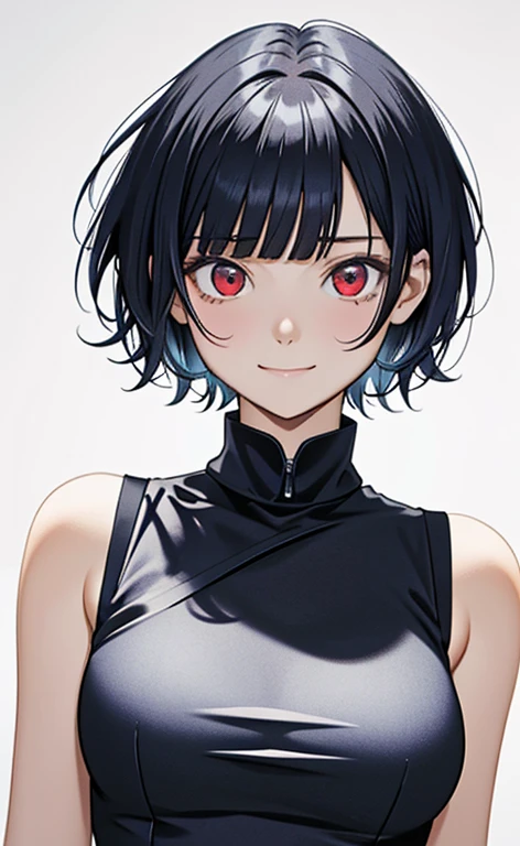 (masterpiece:1.4、top-quality、illustration)、(character focus、,upper body:1.3)、(face:1.5),(1girl),(sad smile:1.2),(Beautiful eyes:1.4),cute face,(red eyes:1.3)、(tareme:1.3)、(crazy eyes),
),(stand:1.4),、(),(),
(blue grey hair),(short hair:1.5)、
,(),(sleeveless turtleneck china dress:1.5),
(blunt bangs),(sidelocks:1.3), (large breasts)、
、slender、zydG