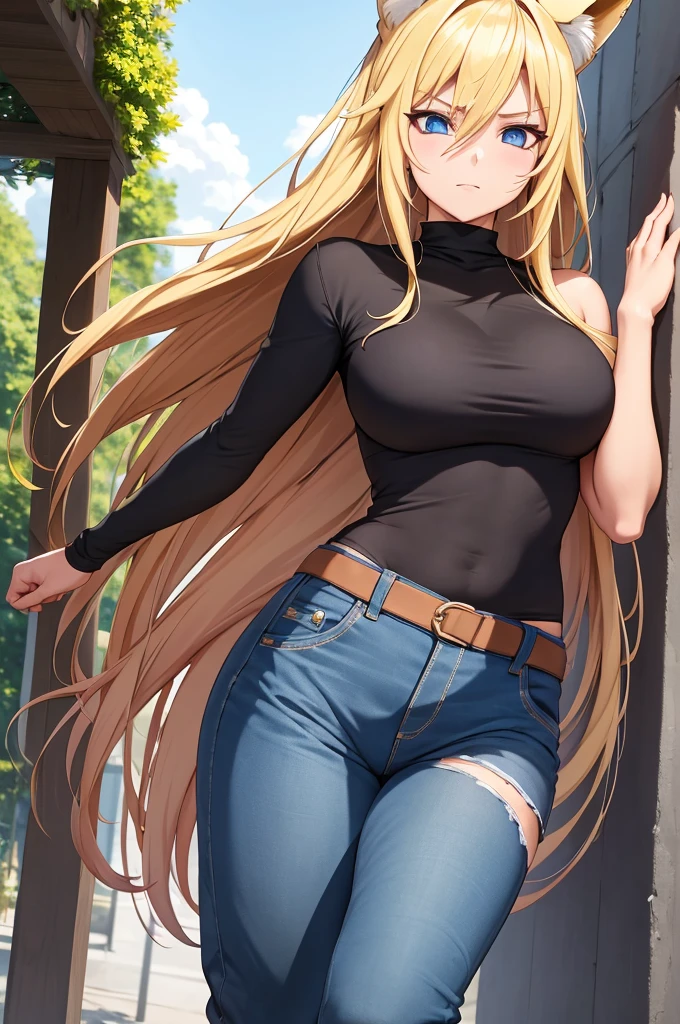 [1girl, Naruto Uzumaki as a girl, female Naruto Uzumaki, gender swapped Naruto, Naruko, Naruto as a female, gender swap, female Naruto Uzumaki (anime: Naruto), female/girl/woman, beautiful blond hair, blond hair, blue eyes, beautiful blue eyes, detailed blue eyes, perfect eyes, fashionable modern outfit, modest girly outfit, fox ears]

Imagine a stunning rendition of Naruto Uzumaki, but reimagined as a girl - let's call her Naruko. Picture her with beautiful, flowing blond hair cascading down her shoulders like golden strands of sunlight. Her eyes, a mesmerizing shade of azure, sparkle with an intensity that draws you in, each detail meticulously crafted to perfection. Naruko stands confidently, exuding strength and determination, yet there's a softness to her features that speaks of her feminine grace.

Now, envision her attire - a modern ensemble that perfectly complements her vibrant personality. She wears a chic keyhole turtleneck in a trendy shade of charcoal gray, the sleek design accentuating her neckline and adding a touch of allure to her look. Paired with this, she sports a pair of form-fitting jeans, their dark wash emphasizing her lithe figure and casual elegance.

But what truly sets Naruko apart are the adorable fox ears perched atop her head, a whimsical touch that adds an enchanting allure to her appearance. These ears, with their soft fur and delicate tufts, give her a playful yet mysterious air, hinting at the hidden depths of her character.

Completing her ensemble, she opts for a pair of stylish ankle boots in a neutral tone, adding a hint of urban sophistication to her overall look. Naruko carries herself with poise and confidence, embodying the essence of modern femininity with a dash of fox-like charm.

[High quality, 8k, perfect image, best image, highly detailed, detailed, beautiful]