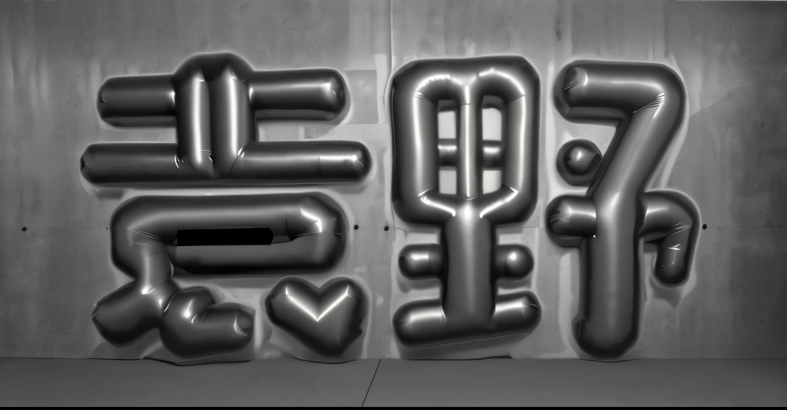 Black and gray inflatable words，Inflatable texture，cute，high quality，masterpiece