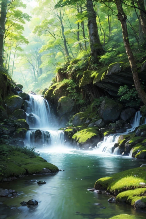 wood々A painting of a stream flowing through a lush green forest, Detailed painting 4k, 山 川 wood, anime landscape wallpapers, Beautiful Art UHD 4K, Anime countryside landscape, Detailed Landscape — Width 672, Beautiful digital painting, Highly detailed digital art in 4K, Beautiful anime scenery, 8k high quality detailed art, Anime Nature wallpap, Anime Nature