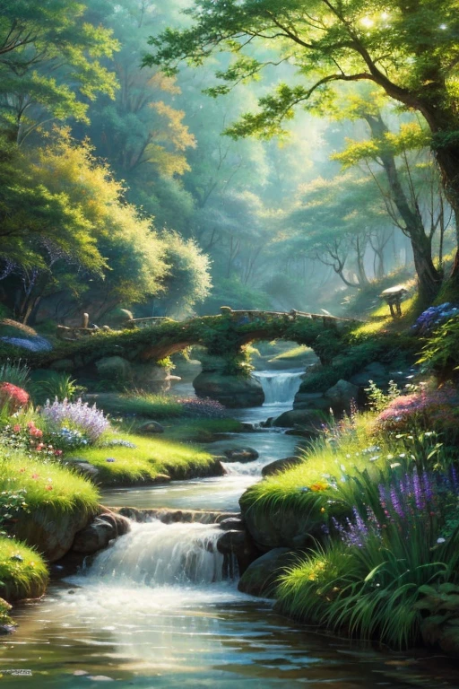 wood々A painting of a stream flowing through a lush green forest, Detailed painting 4k, 山 川 wood, anime landscape wallpapers, Beautiful Art UHD 4K, Anime countryside landscape, Detailed Landscape — Width 672, Beautiful digital painting, Highly detailed digital art in 4K, Beautiful anime scenery, 8k high quality detailed art, Anime Nature wallpap, Anime Nature