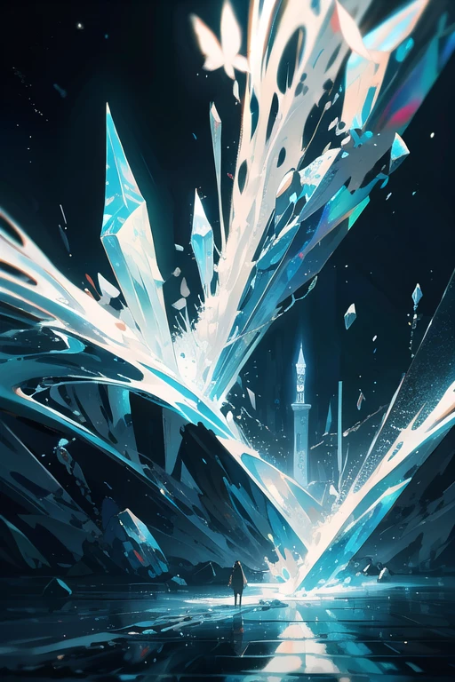 Dreamy scene, universe, music, music everywhere, colors, masterpieces, there is a white crystal bridge, musical notes