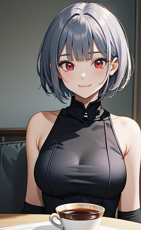 (masterpiece:1.4、top-quality、illustration)、(character focus、,upper body:1.3)、(face:1.5),(1girl),(fingersmile:1.2),(Beautiful eyes:1.4),cute face,(red eyes:1.3)、(tareme:1.3)、(:1.3),
),(stand:1.4),、(),(),
(blue grey hair),(short hair:1.5)、
,(),(sleeveless turtleneck china dress:1.5),
(blunt bangs),(sidelocks:1.3), (large breasts)、
、slender、zydG