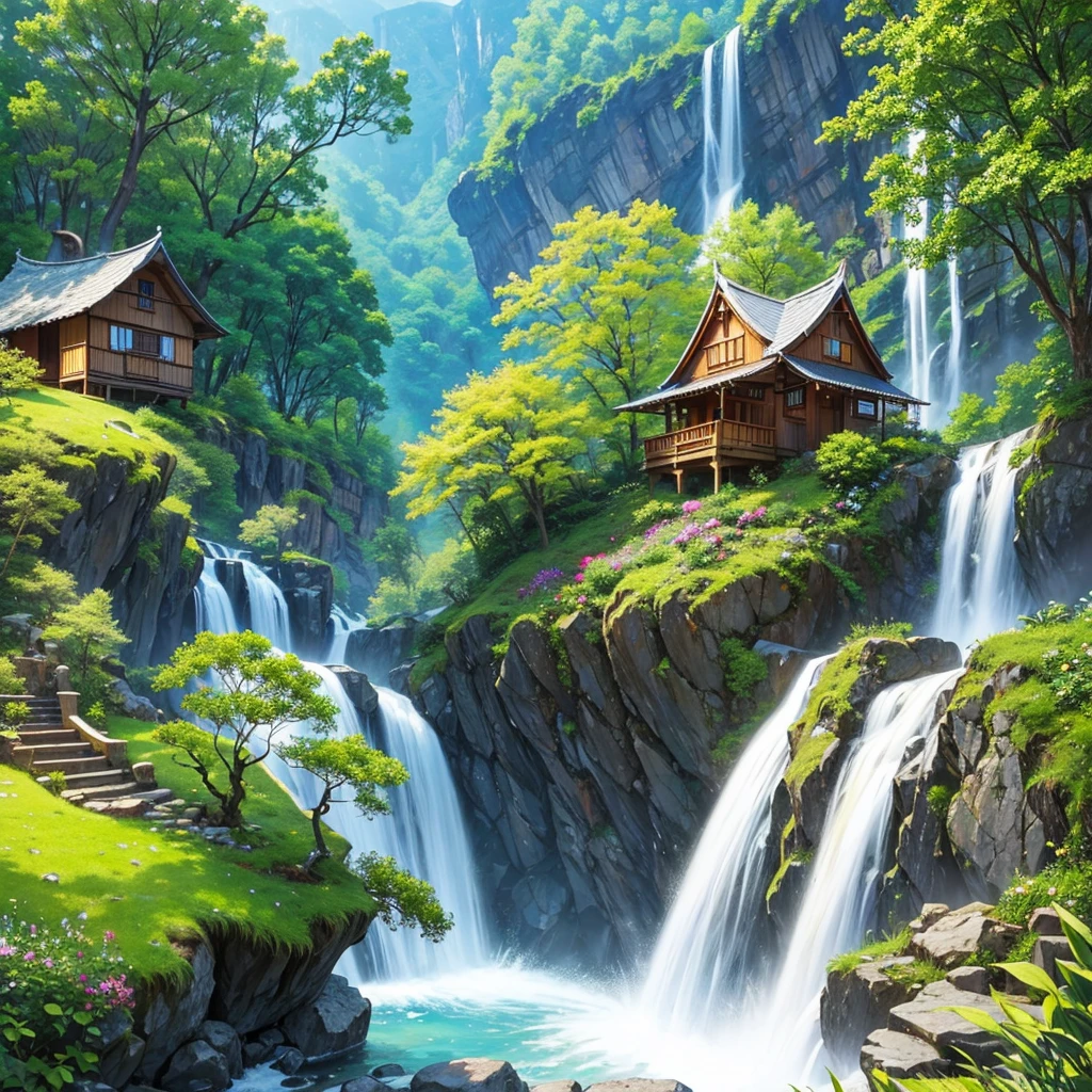 Amazing place、Charming fairytale village、waterfall、small house