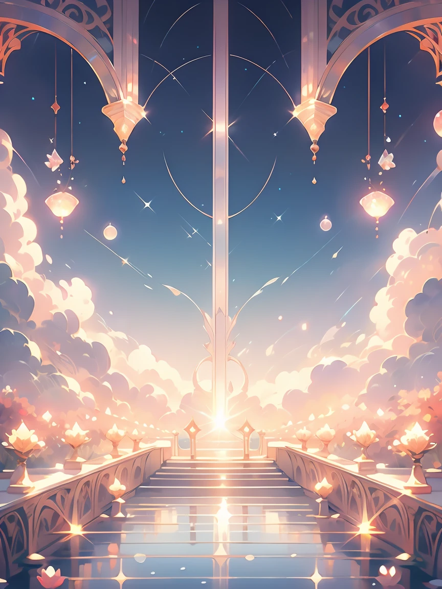 Dreamy scene, universe, music, music everywhere, colors, masterpiece, there is a white crystal bridge, musical notes, musical notes flying around, beautiful, shimmering colors, Earth Symphony