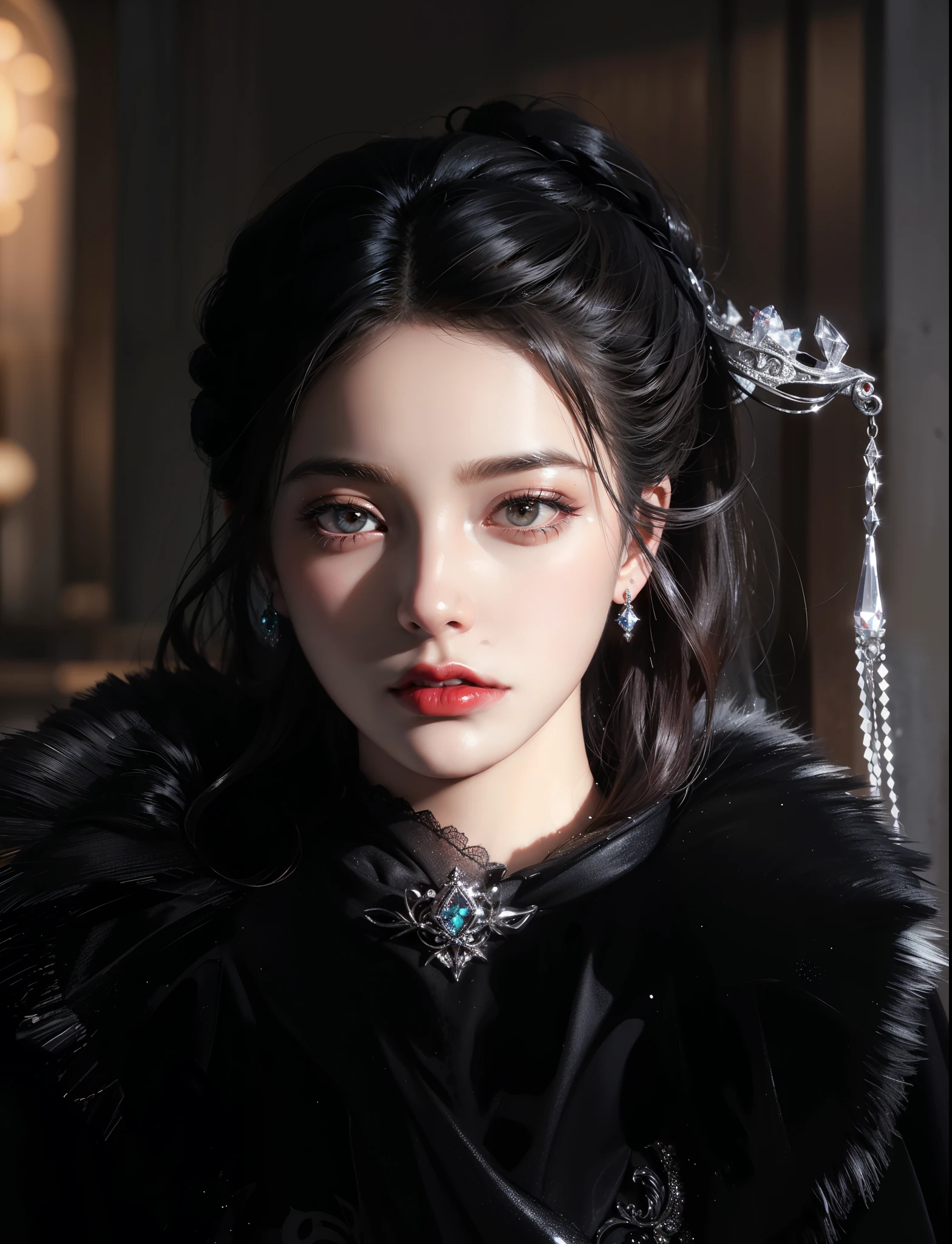 Imperial sister,Exquisite eyes,Snow Queen,Put the crown on your head,Detailed facial expressions body,Tall and big,number,Leg length,4K,HD,meat,White translucent lace,Fair and plump figure,Pretty Face,Little cherry mouth,Beautiful and delicious(3D Royal Sisters),Glossy Gel Coat,Vampire Queen in luxurious robes,Crystal Gem Crown,Ultra-clear portrait photos(8k),Dark eyeshadow,Sexy thick lips(Red lipstick),Very three-dimensional,Gold diamond gemstone decoration,