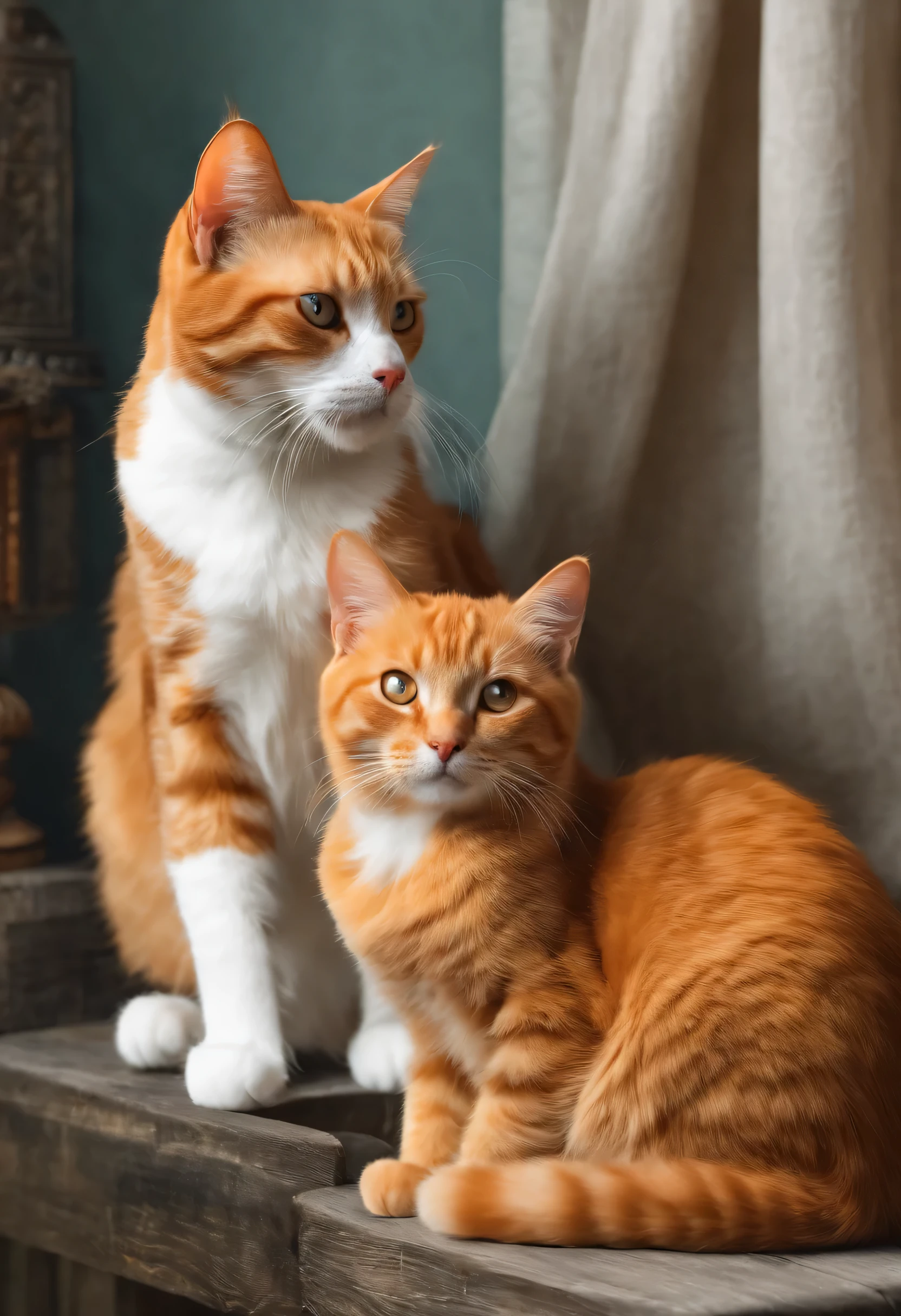 masterpiece,best quality,8k,Orange cat,((Lovely)),illustration,real,(((Two cats)))