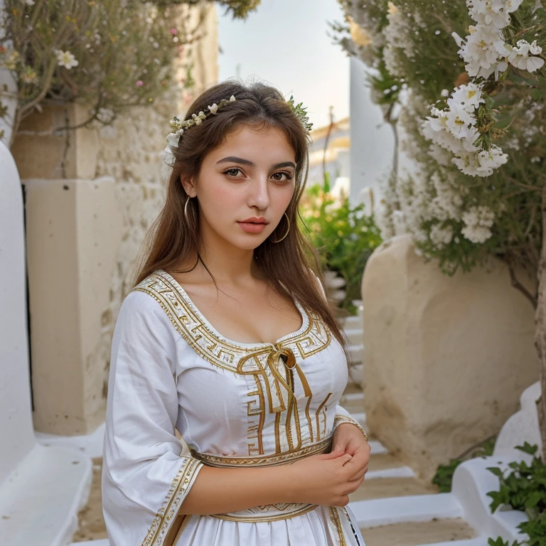 Beautiful Greek woman, 21 years, dressed in traditional clothing 