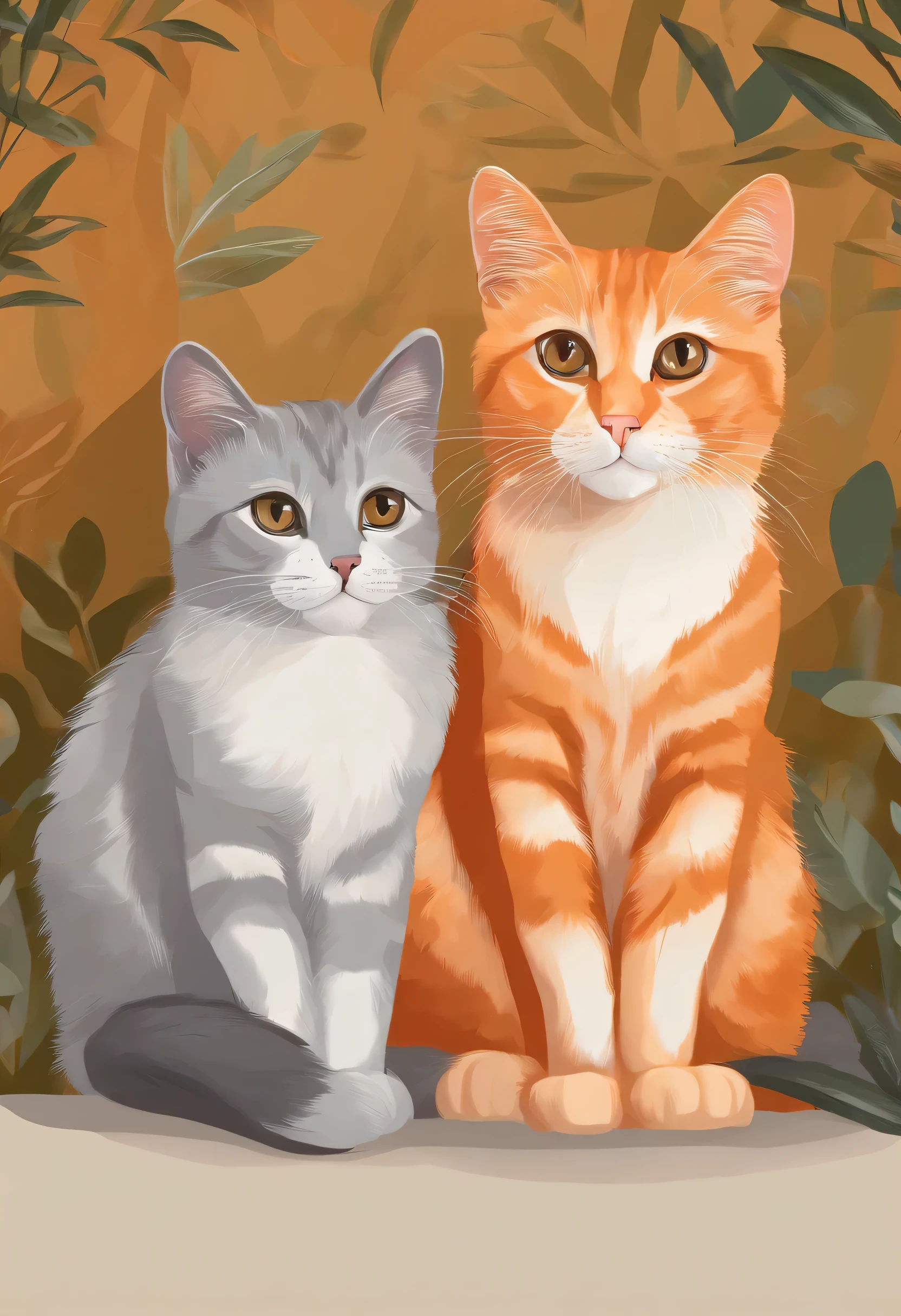 masterpiece,best quality,8k,Orange cat,((Lovely)),illustration,real,(((Two cats)))