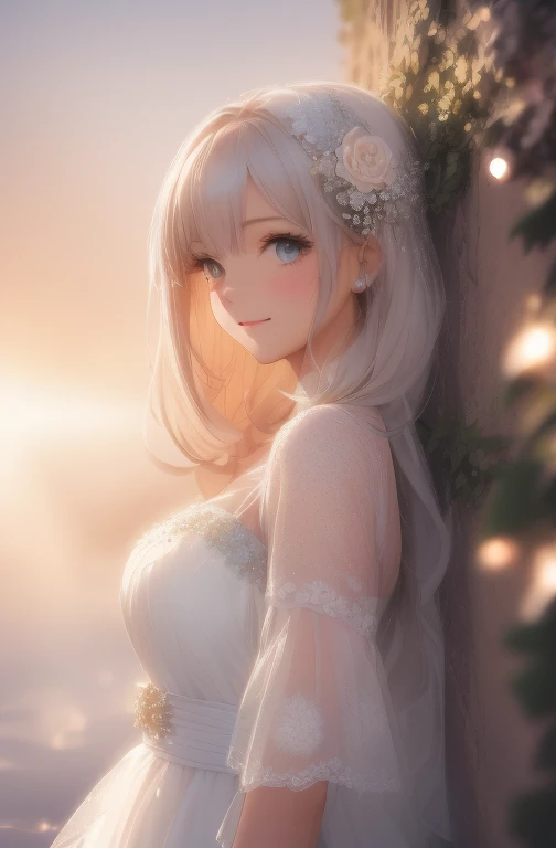 Absurd, High resolution, Super detailed, (One beautiful girl:1.3), A little smile, de luz, Ivory Dresses, Glitter,
minimum, deep, flash, Morning Mist, Abstract background, Pastel style, Soft Blending, Dreamy wash, Warm texture