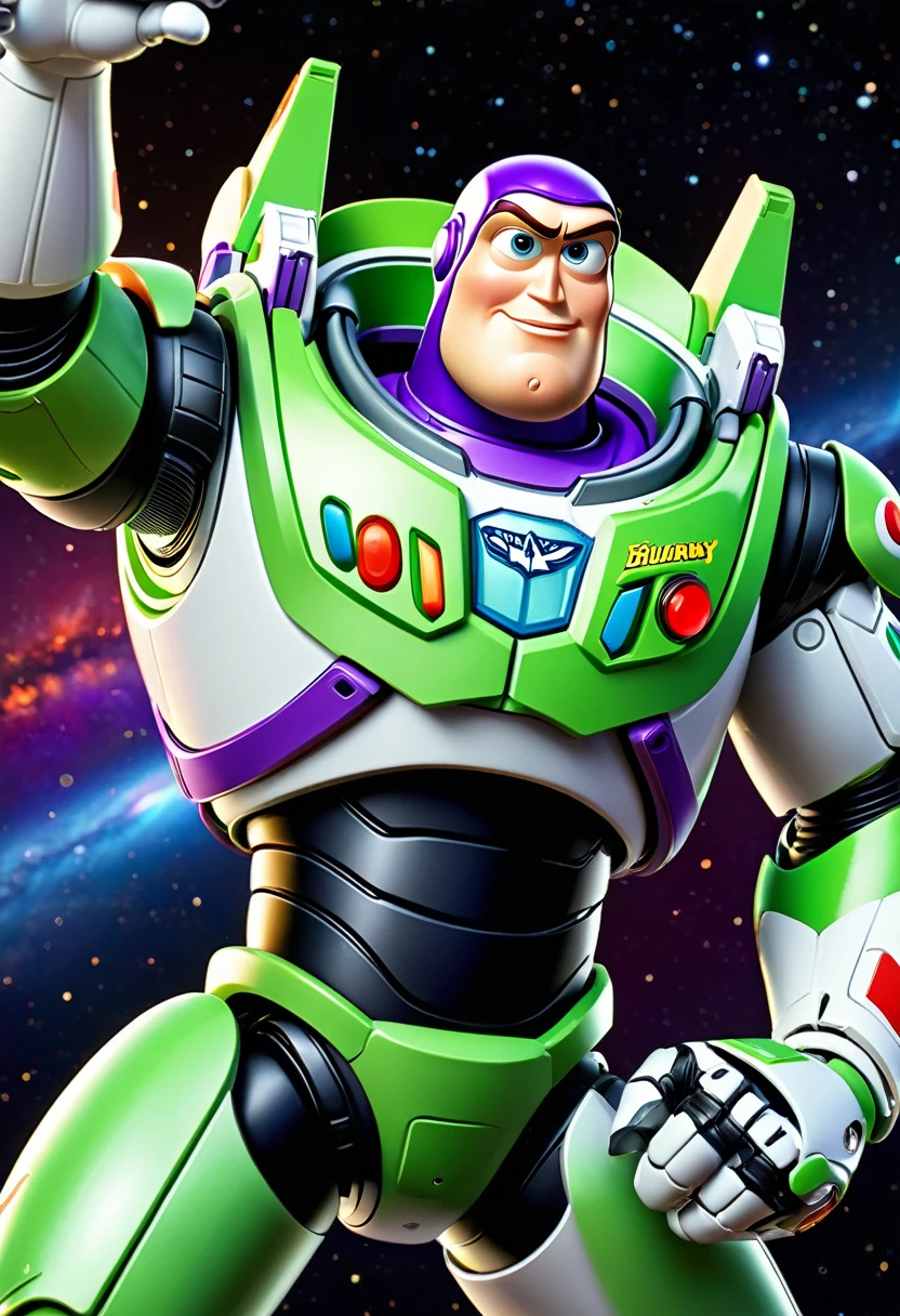 1male\((Buzz Lightyear\(Toy Story,Diseny,Pixar\)),(attacking viewer by gun from his arm),serious face,green armor,spacesuit,mechanical wing,small swirl at chin\), BREAK ,(background\(((beautiful cosmic)),milkyway,galaxy\)), BREAK ,quality\(8k,wallpaper of extremely detailed CG unit, ​masterpiece,hight resolution,top-quality,top-quality real texture skin,hyper realisitic,increase the resolution,RAW photos,best qualtiy,highly detailed,the wallpaper\),((super cool pose)),dynamic angle,he is the HERO