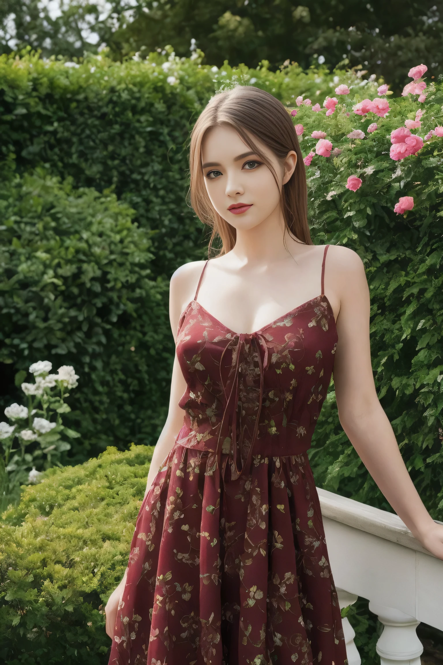 4k realistic photography ,beautiful female ,dress ,garden
