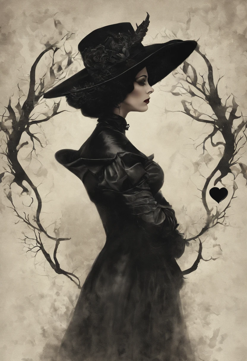 blurred image of a woman in a hat(estilo seculo XVIII) e vestido preto(estilo seculo XVIII), Decote (heart type, without handle, em V:1.6),fantasia sombria misturada com realismo, deusa da morte in a graveyard, deusa da morte, southern gothic art, classic witch, mulher negra, bruxa escura elegante, assustadora rainha da morte, photo of a mulher negra, artistic style tom bagshaw, beautiful female scary witch, mulher bruxa, seios:1.5, roupa estilo seculo XVIII, decote estremamente grande, grande parte dos seios a mostra, colada no corpo, de frente ao visualizador
