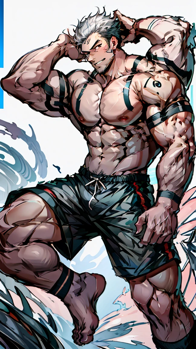 Red tattoo,Height: about 200cm,The socks are broken,The tip of the sock is broken by the toe,Leg hair,Muscle male,Chest muscles,muscle,Abdominal muscles,Well-developed muscle,muscle lines,musclestrength,the strong,Robust,Bodybuilding,Black shorts,Boys,juvenile,boy,Single masterpiece, best,Cluttered room,White socks with toes broken,