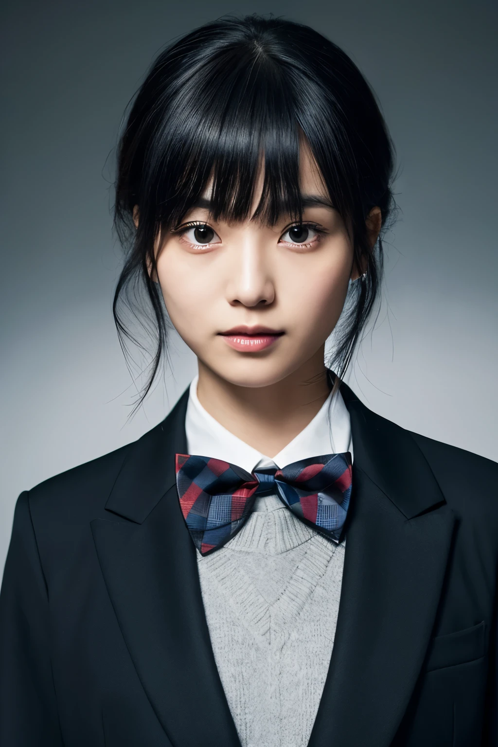 there is a woman with a bow tie and a jacket, shiori teshirogi, yasumoto oka, narumi kakinouchi, sui ishida with black hair, hana yata, chiho, ai yazawa, mai yoneyama, Yoshitomo Nara, sui ishida, yukii morita