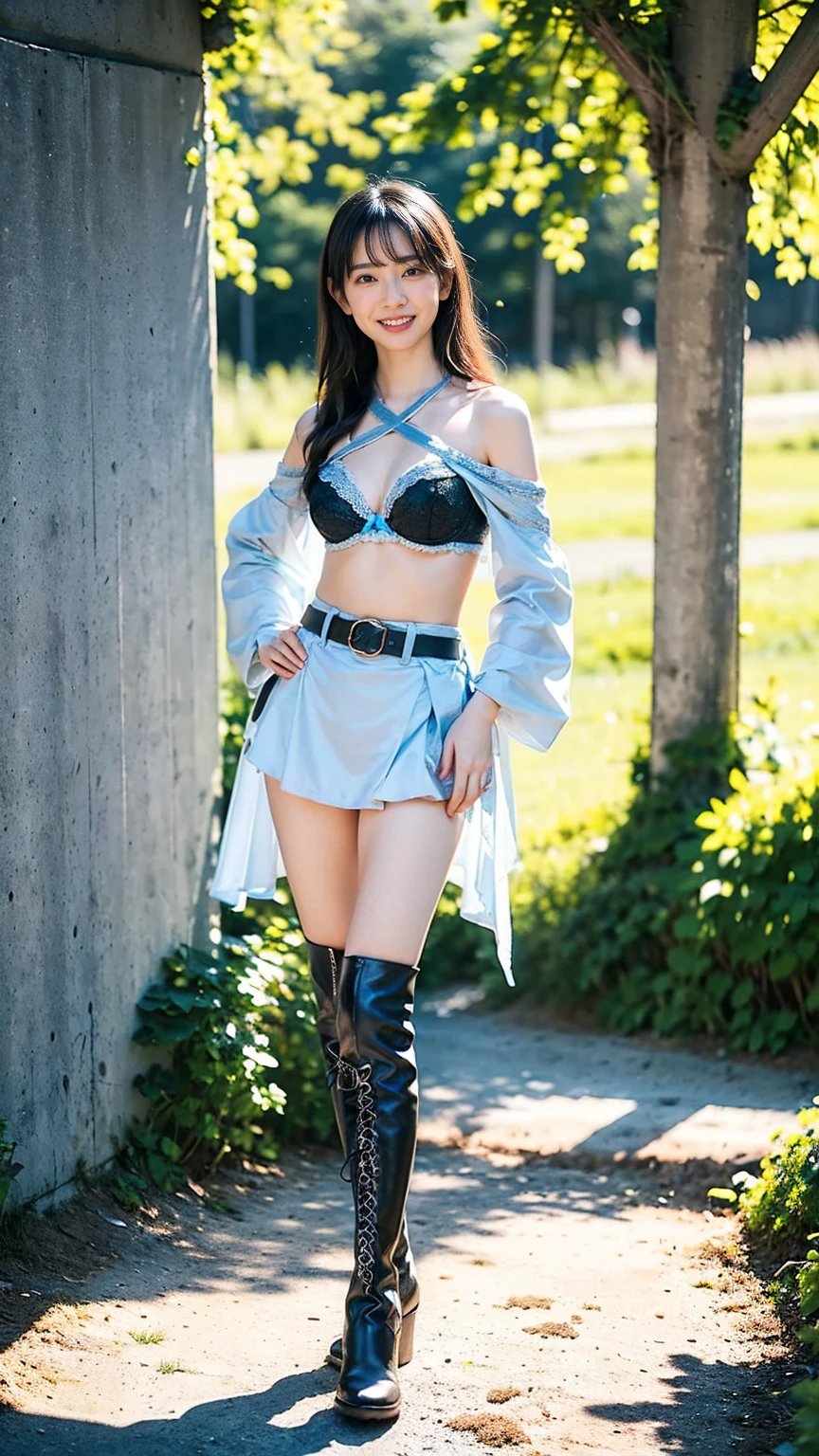 In the daytime, Dark blue sky,Outdoor riverside, 校服,Lace clothes, Superskirt, Long fuchsia hair, Long hair and waist,huge tit, 10-year-old girls,Beautiful teenage girl, oh, God, divinity, Sit on the railing,opening legs,White lace stockings ,Stockings strangle,Hairline, slanted bangs, cinmatic lighting, Lens glare, hyper HD, high detal, high qulity, A high resolution, best qualtiy, 8K, 16k, high detal, high qulity, super detailing, anatomy correct, tmasterpiece, ccurate
