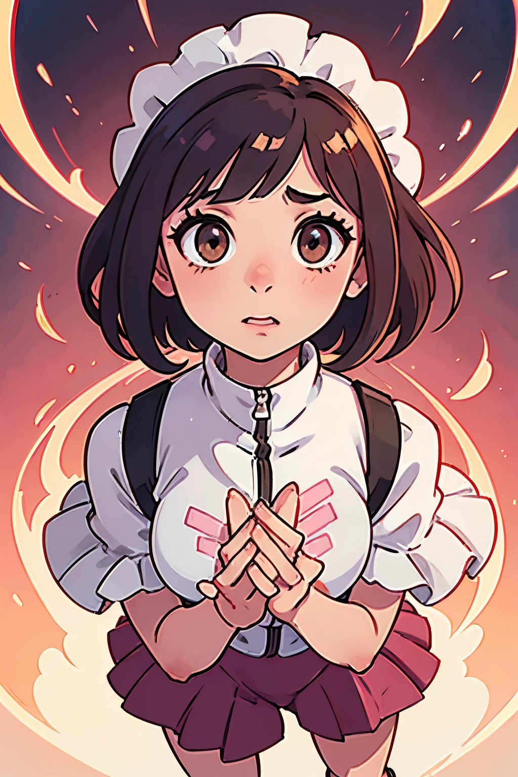 An amazing digital image of Uraraka Ochaco, one of the main characters of the anime My Hero Academia. The portrait shows Uraraka looking directly into the camera, bending over. Her large brown eyes sparkle with mischief and her short brown hair is combed to the side. She wears her heroine uniform, which is made up of a pink-hued jumpsuit. She places her hands on her chest, demonstrating a confident and at the same time calm attitude. The background of the image is a smooth white wall, which creates a perfect contrast with the vibrant colors of Uraraka's uniform. The image is super detailed and in high resolution, with an incredible quality that shows every detail of Uraraka's uniform, ass, and face. This image is perfect for anyone who is a fan of the My Hero Academia anime and wants a stunning digital artwork as wallpaper on their phone.