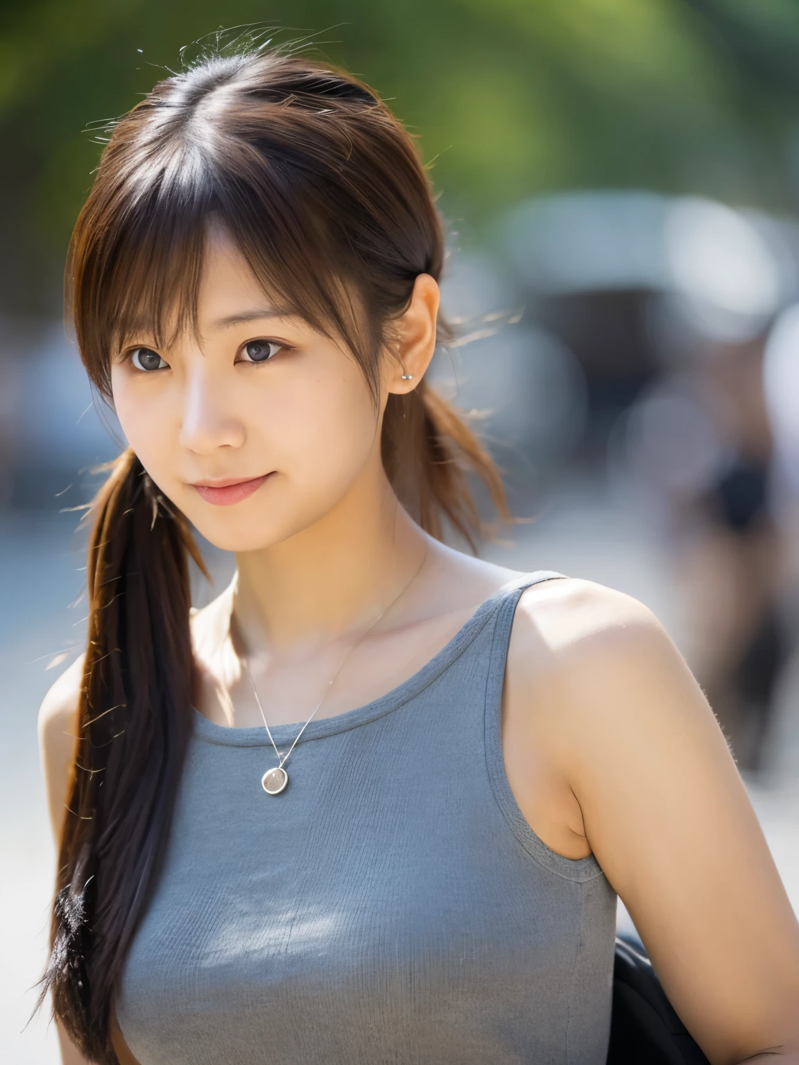 there is a woman with a ponytail in a tank top, kimi takemura, ai yazawa, shiori teshirogi, chiho, yasumoto oka, kotegawa yui, Yoshitomo Nara, chiho ashima, yuuka kazami, ayaka, aoi ogata