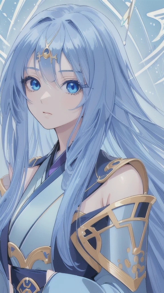 (best quality,4k,highres),detailed and realistic portrait,anime style,beautiful girl with long deep blue hair,gorgeous sapphire eyes,blue hanfu armor,dagger