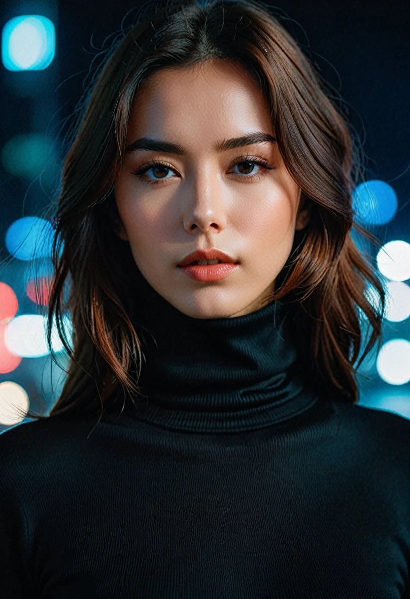 A stunning intricate full color portrait of (sks woman:1), wearing a black turtleneck, epic character composition, by ilya kuvshinov, alessio albi, nina masic, sharp focus, natural lighting, subsurface scattering, f2, 35mm, film grain, 