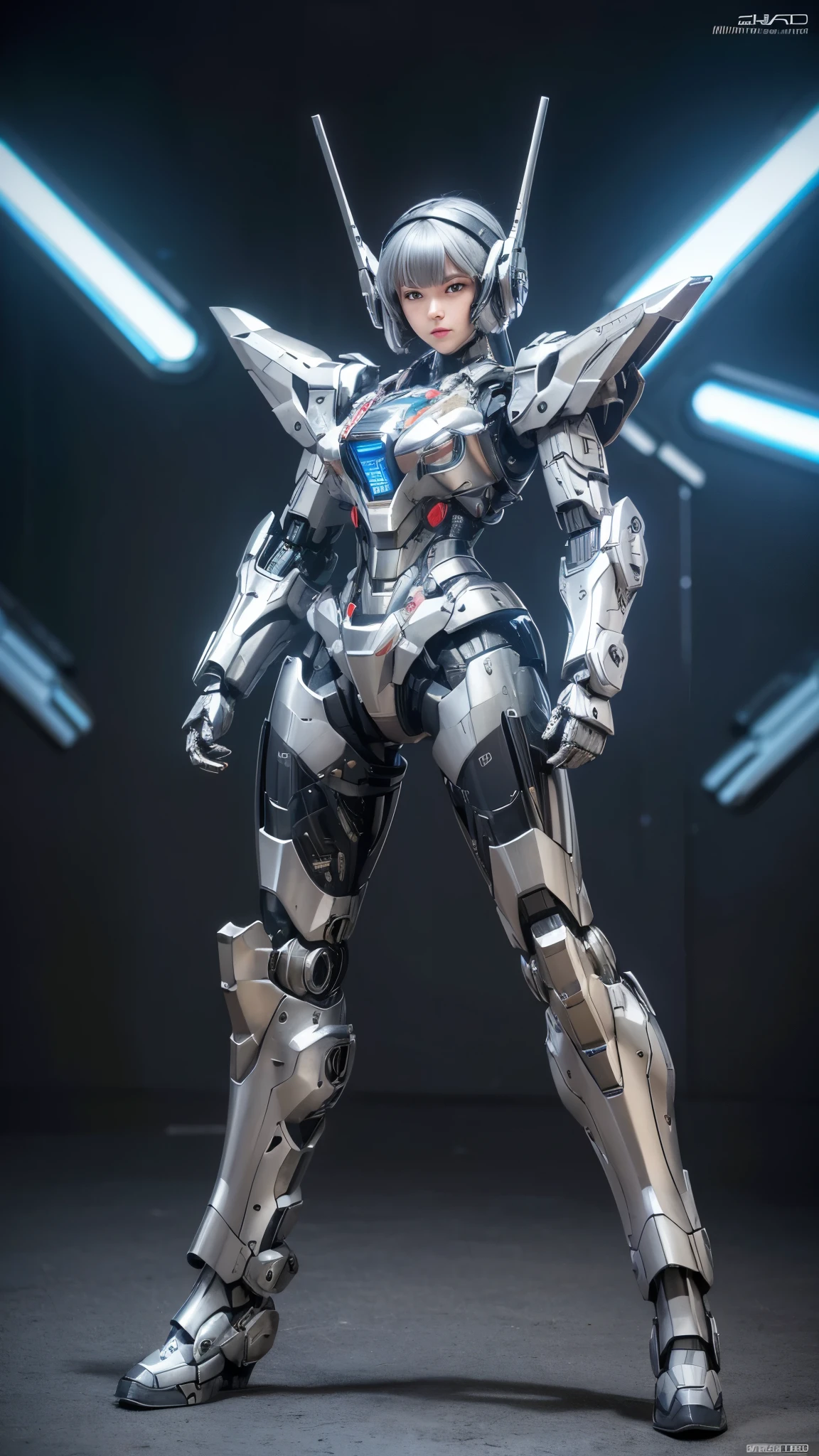  Super detailed, advanced details, high quality,  High resolution, 1080p, hard disk, beautiful,(war machine),Armor War,She has machine guns on both arms,Capture the big picture,beautiful,Mecha cyborg girl,battle mode,Mecha body girl,She is wearing a futuristic war machine weapon mecha