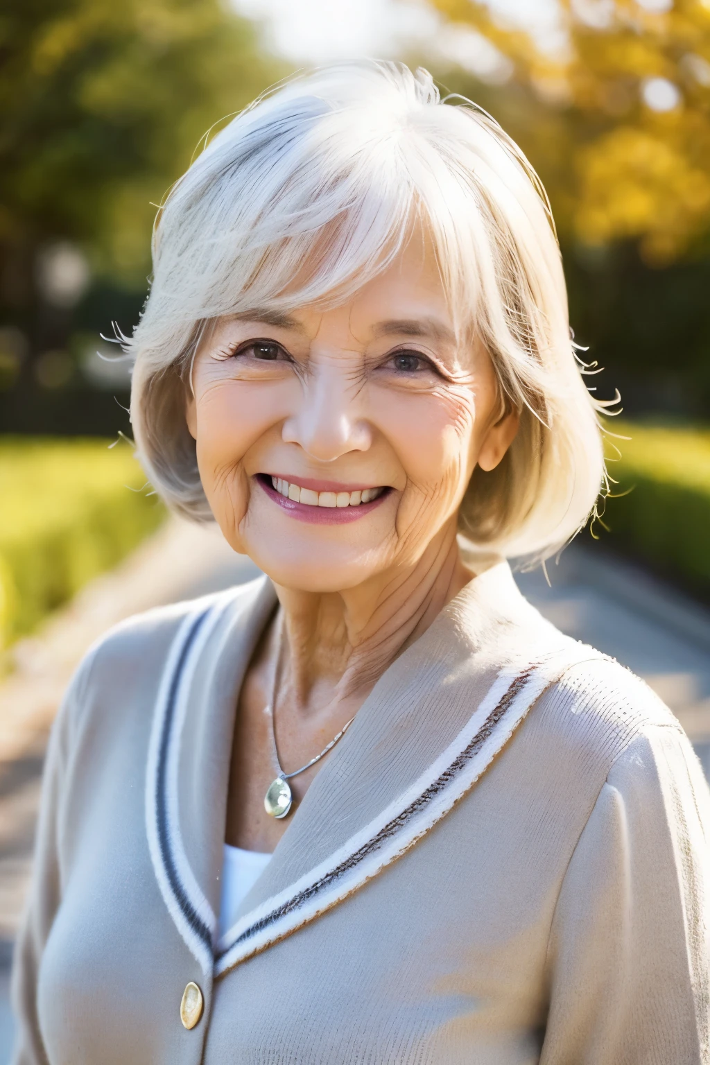 77 years old、smile、beautiful、Elegant adult attire、Shining eyes、stare、